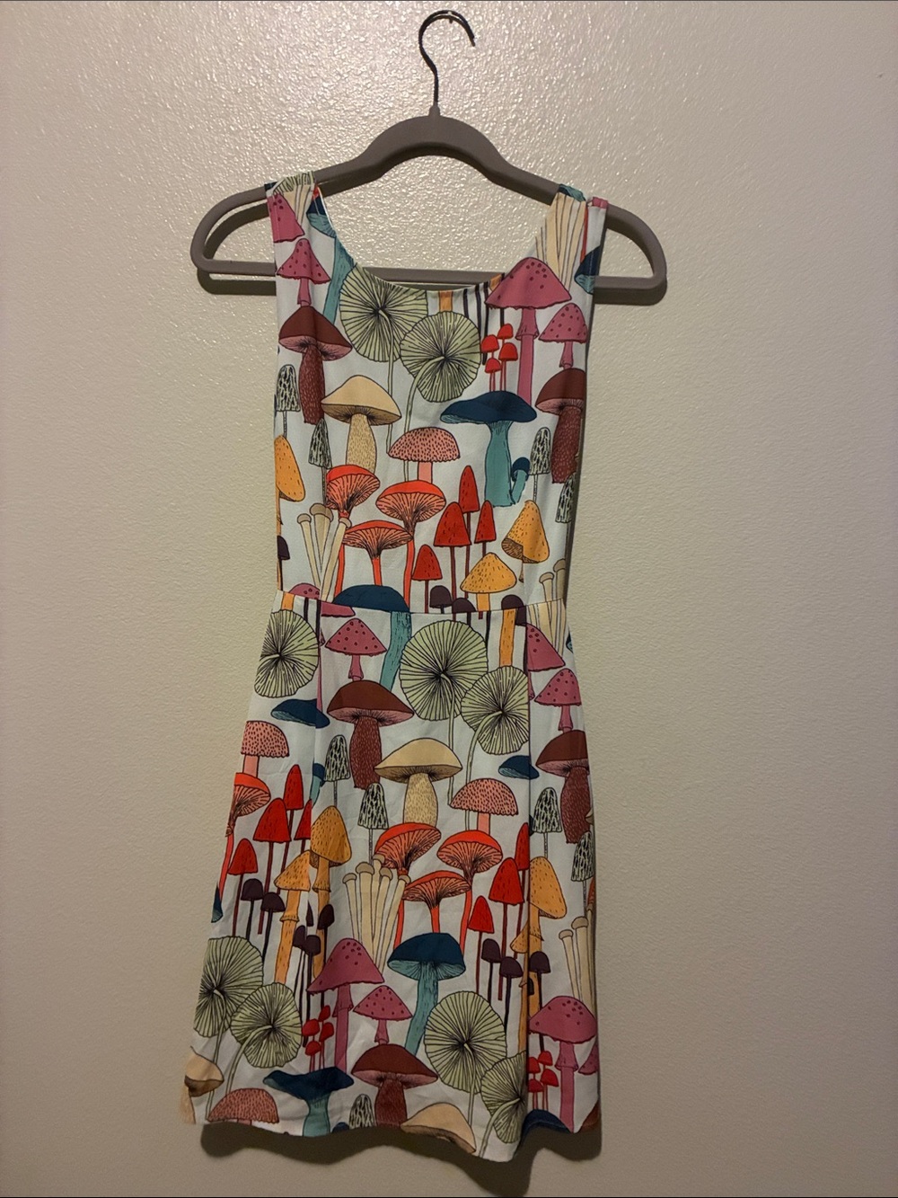 Sleeveless Cream Dress with Colorful Mushroom Print